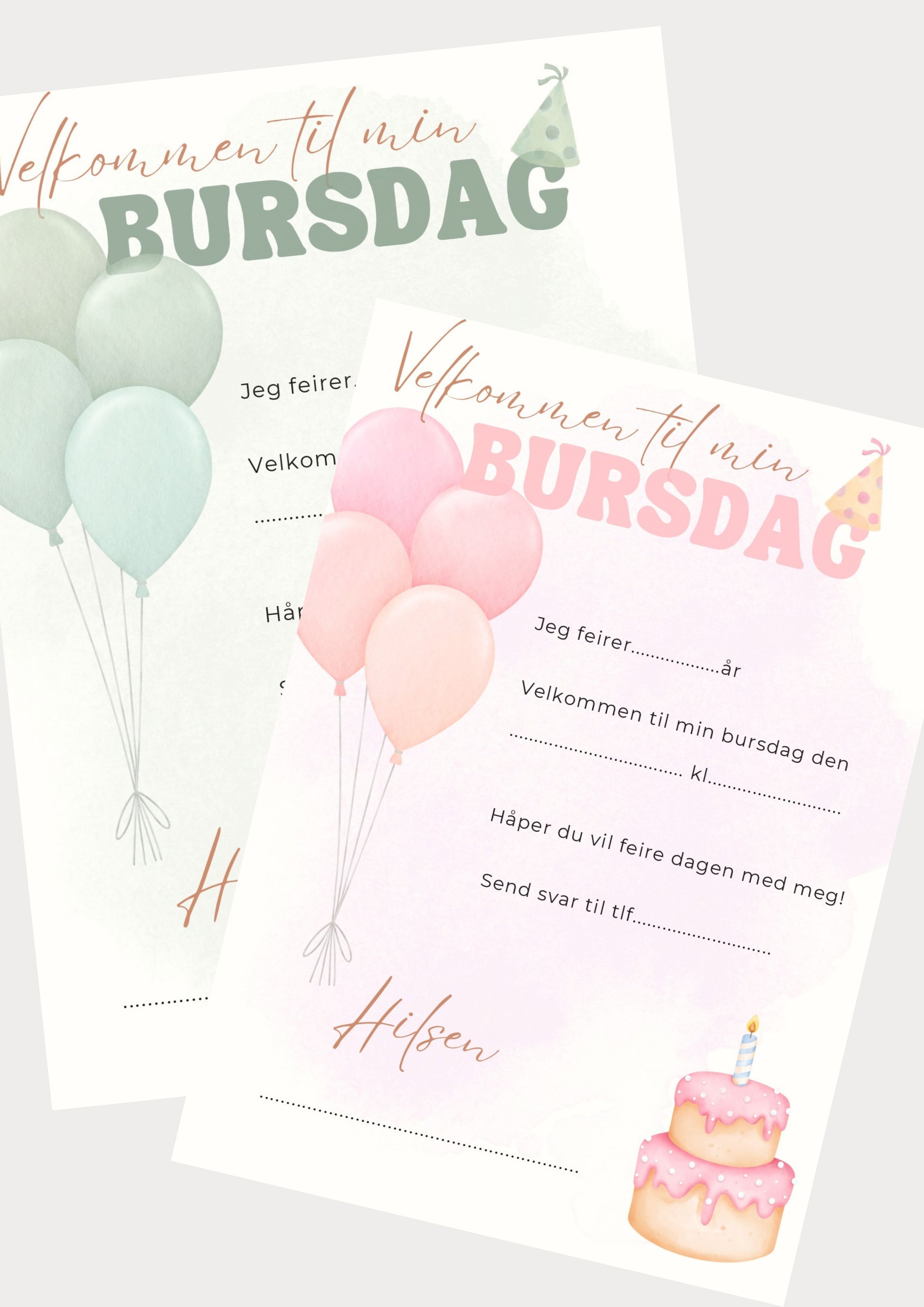 Bursdagsinvitasjon med ballonger - rosa