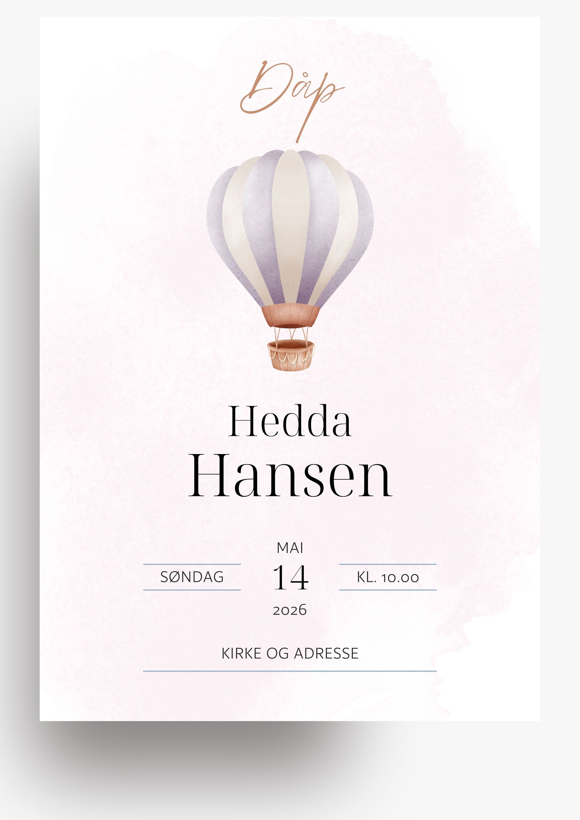 Personlig invitasjon til dåp - rosa