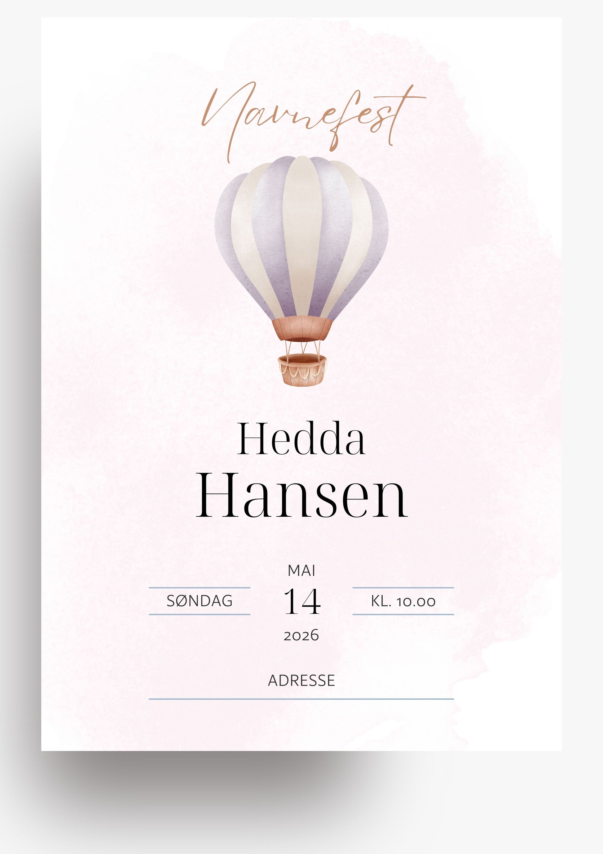 Personlig invitasjon til navnefest - rosa