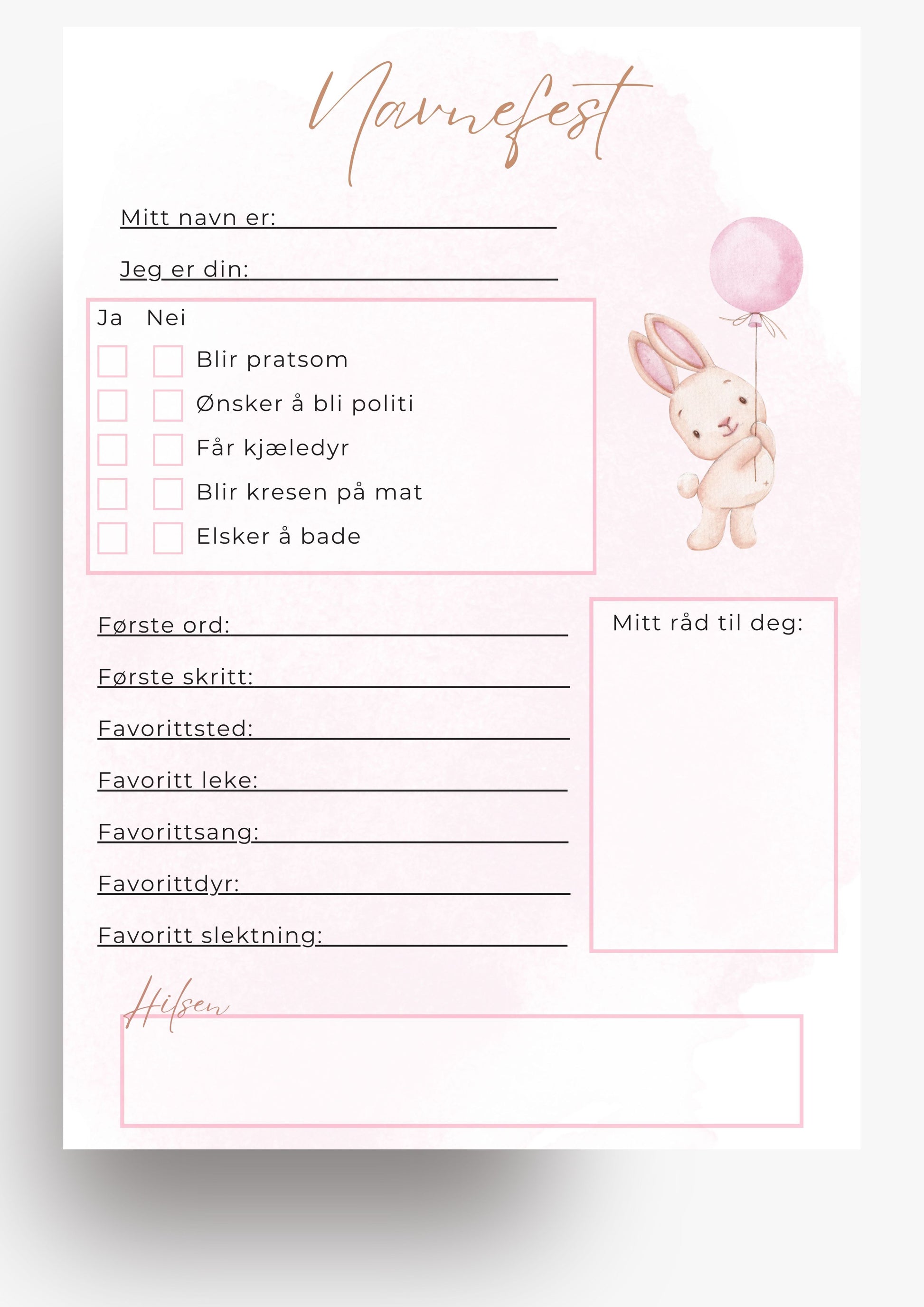 Quiz til navnefest - rosa