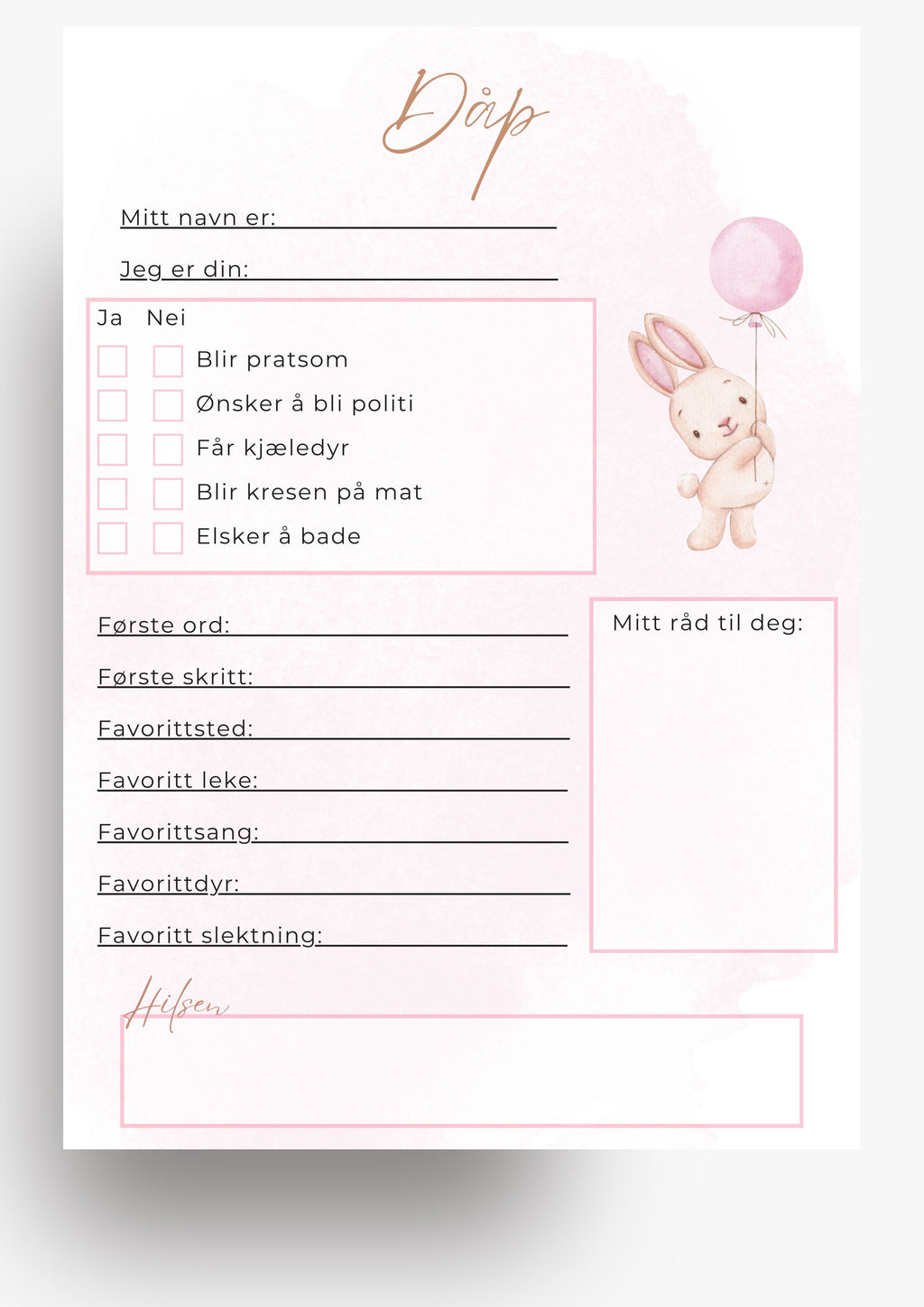Quiz til dåp - rosa