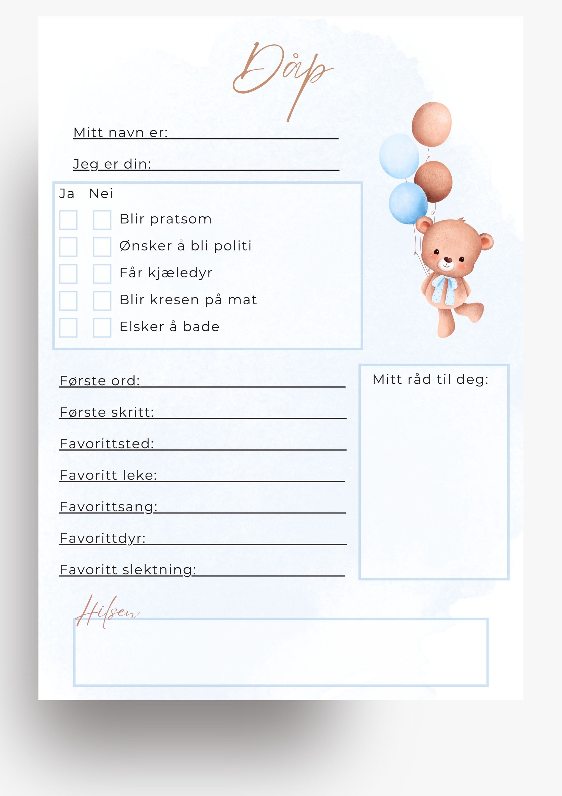 Quiz til dåp - blå