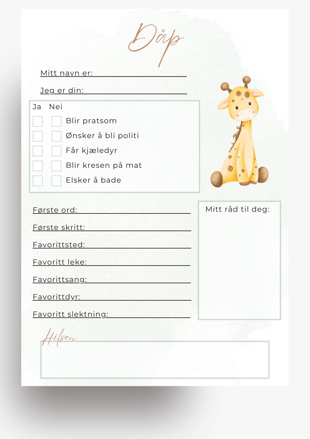 Quiz til dåp - grøn