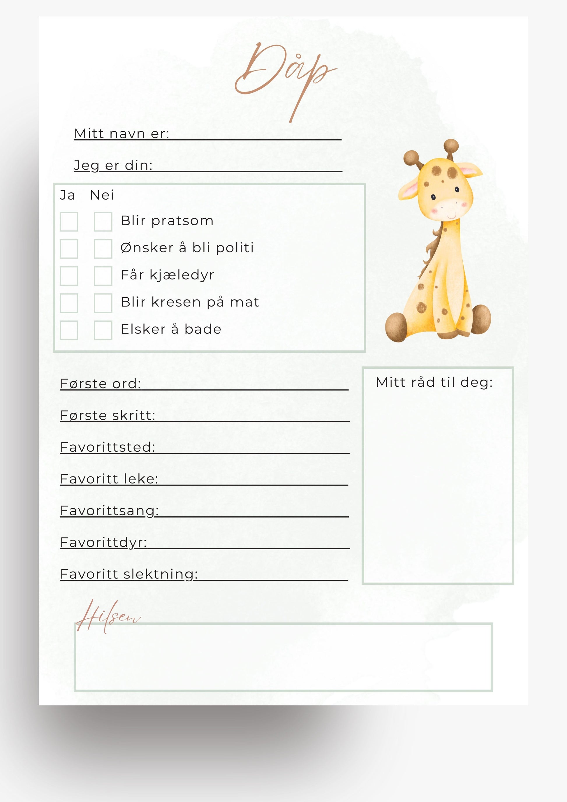 Quiz til dåp - grøn