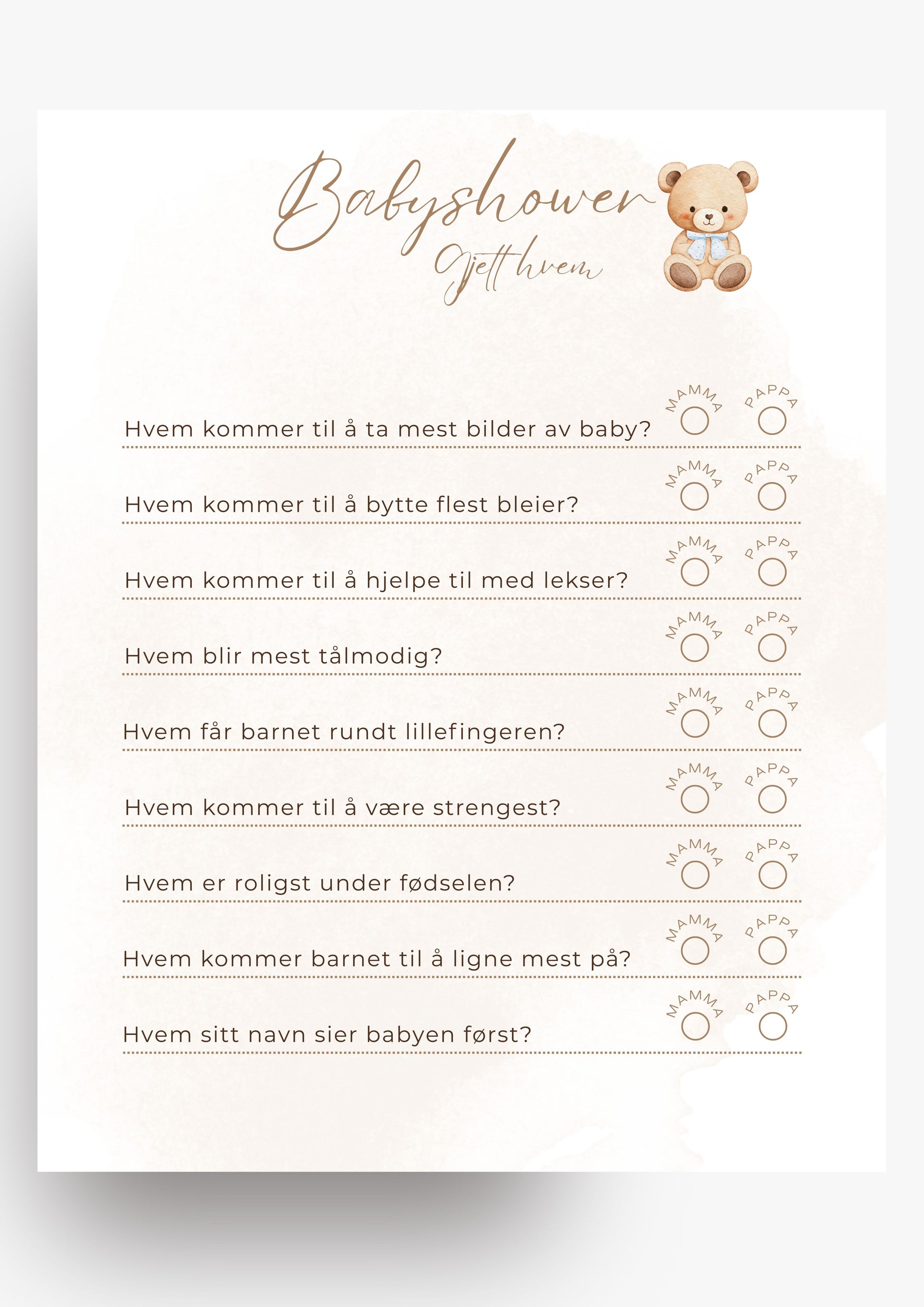 Babyshower quiz og gjett hvem