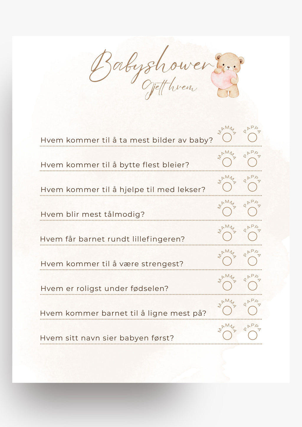 Babyshower quiz og gjett hvem