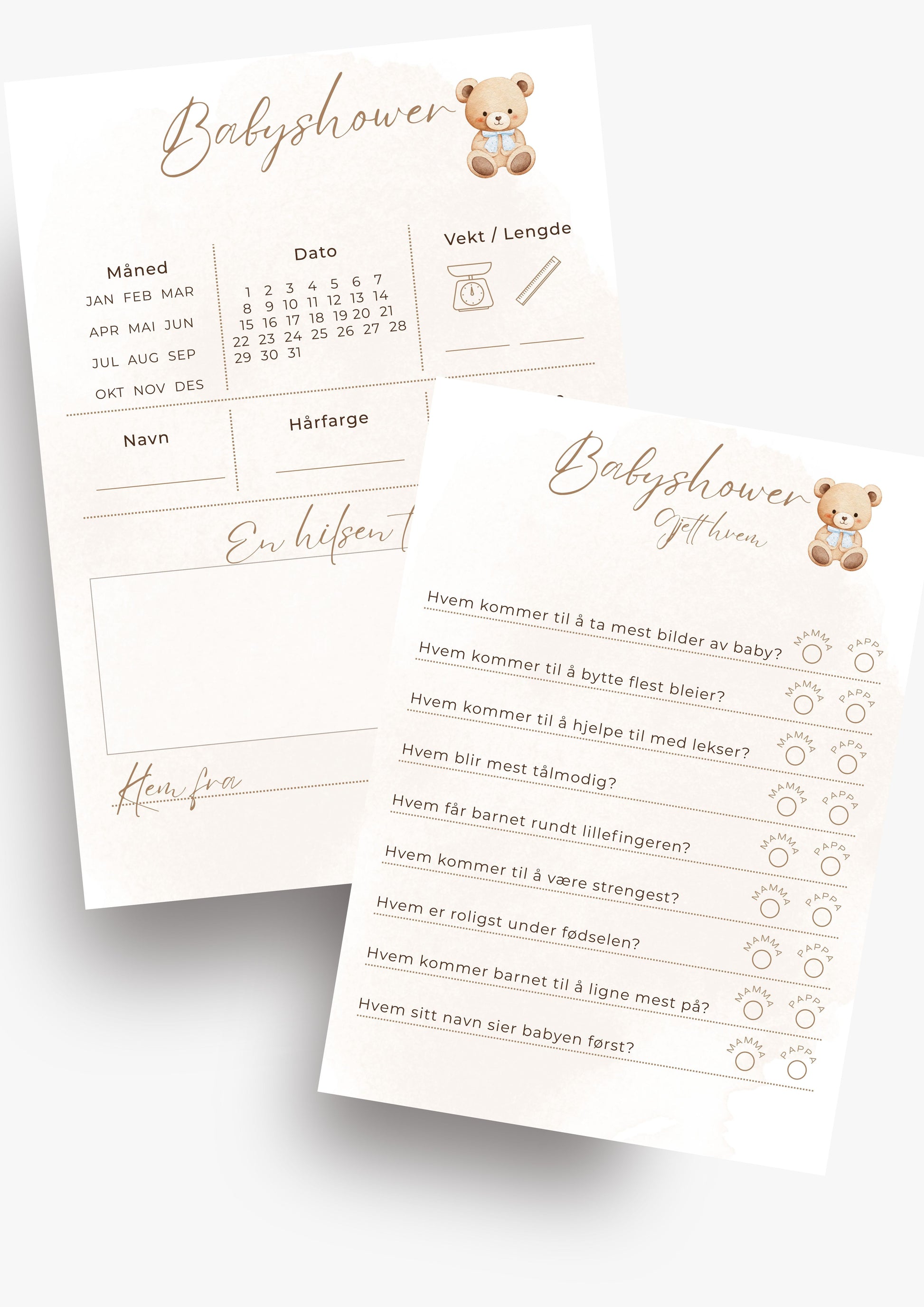 Babyshower quiz og gjett hvem