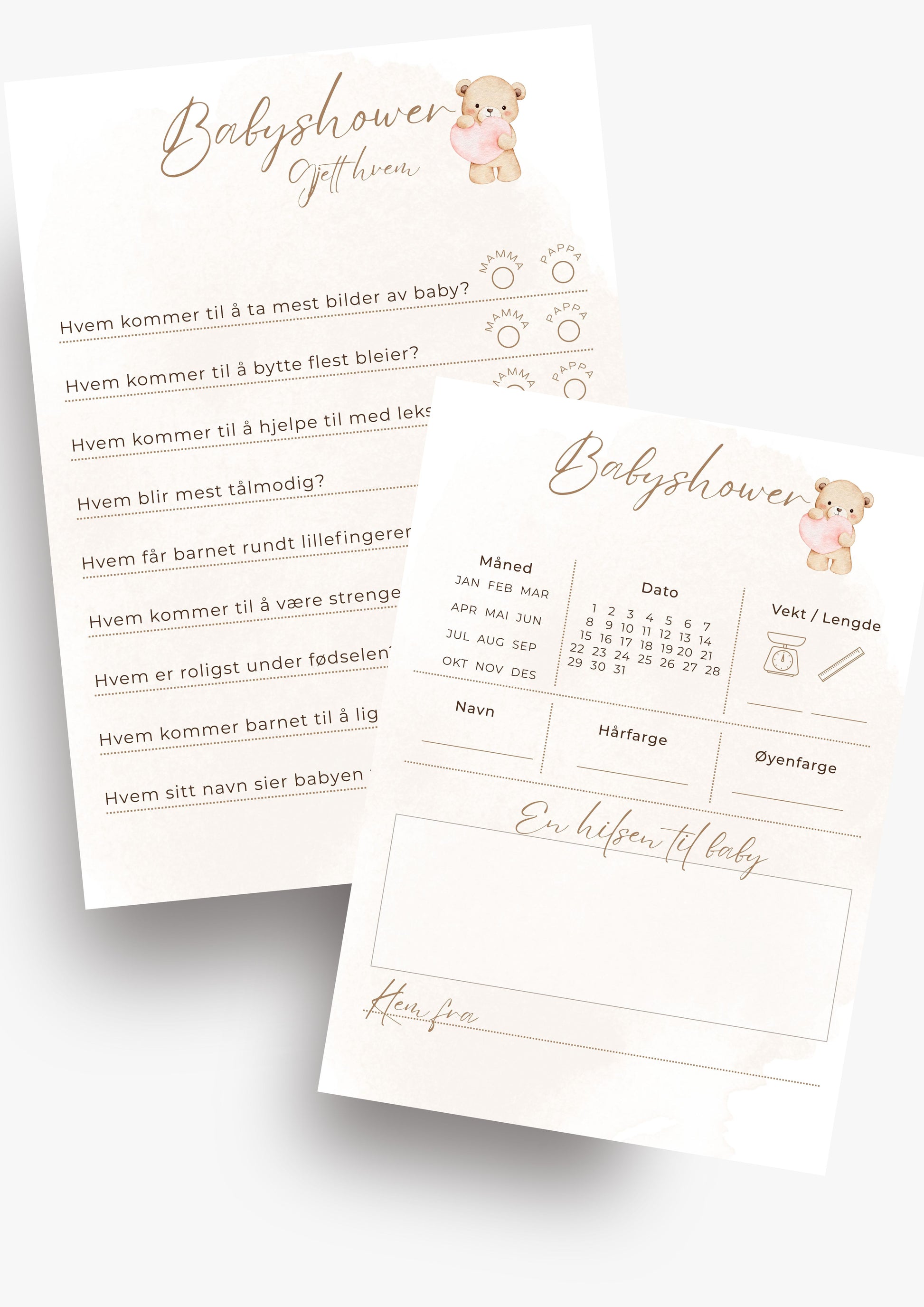 Babyshower quiz og gjett hvem