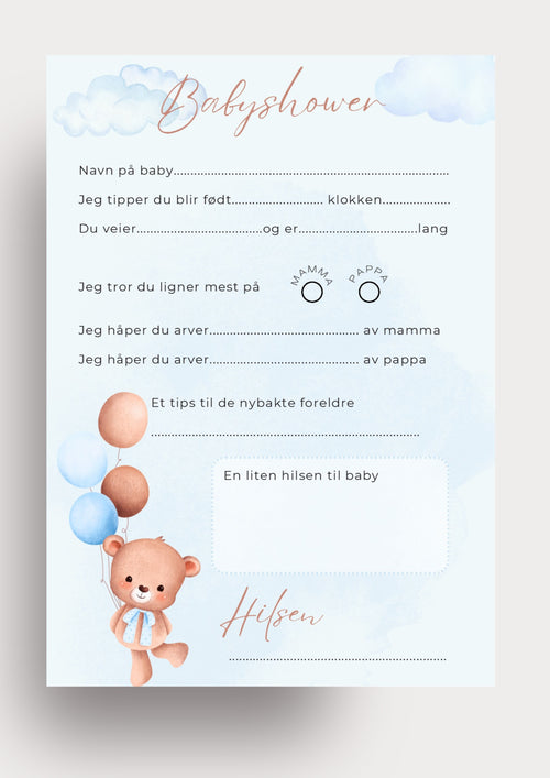 Babyshower kort blå