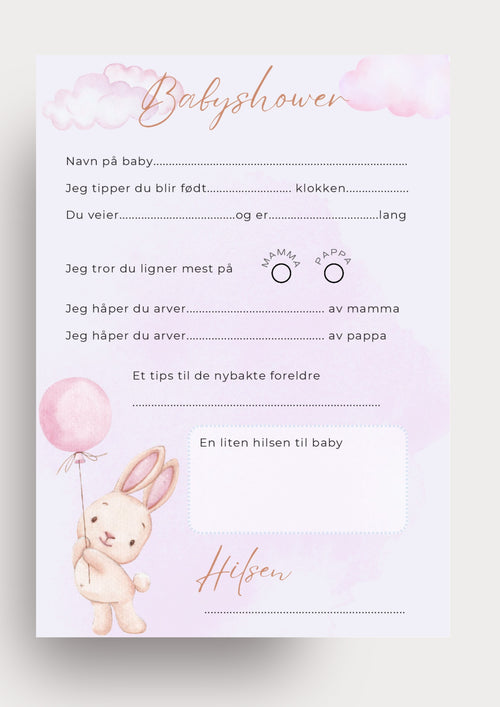 Babyshower kort rosa