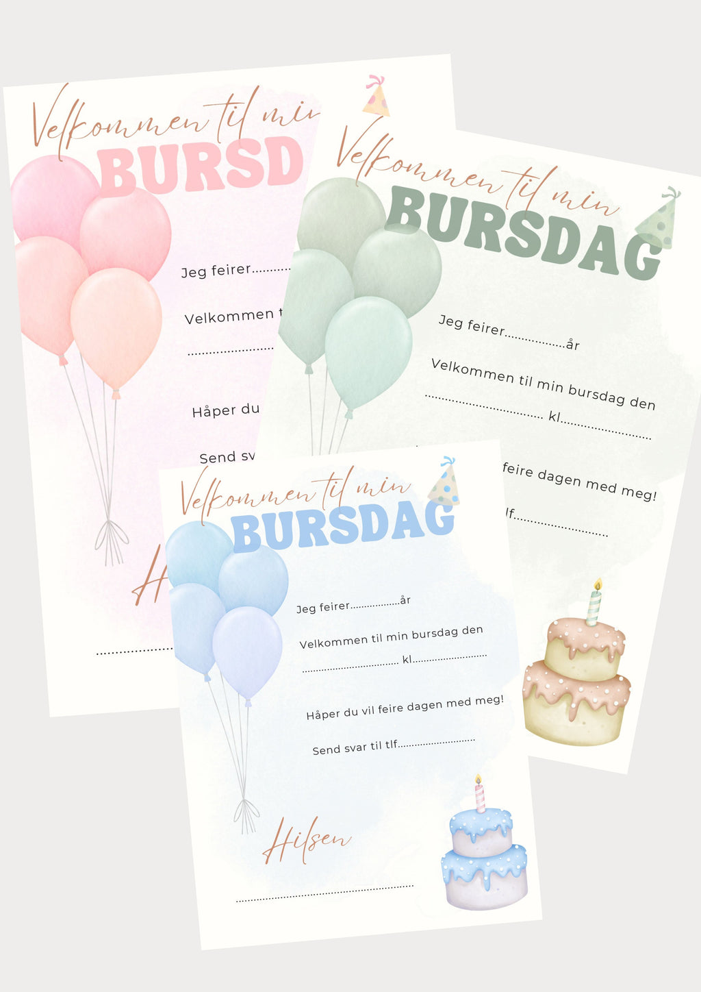 Bursdagsinvitasjon med ballonger - grøn