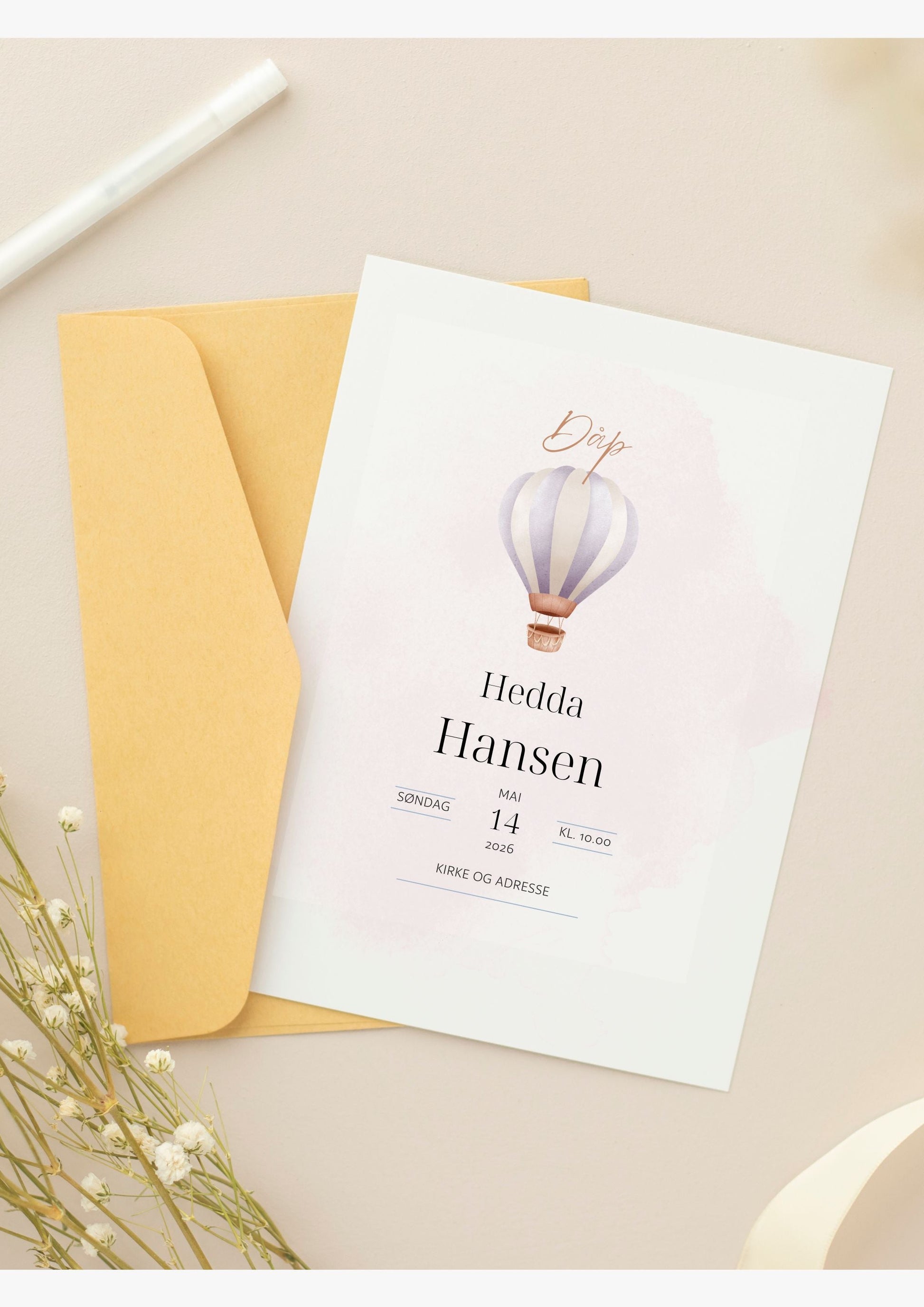 Personlig invitasjon til dåp - rosa