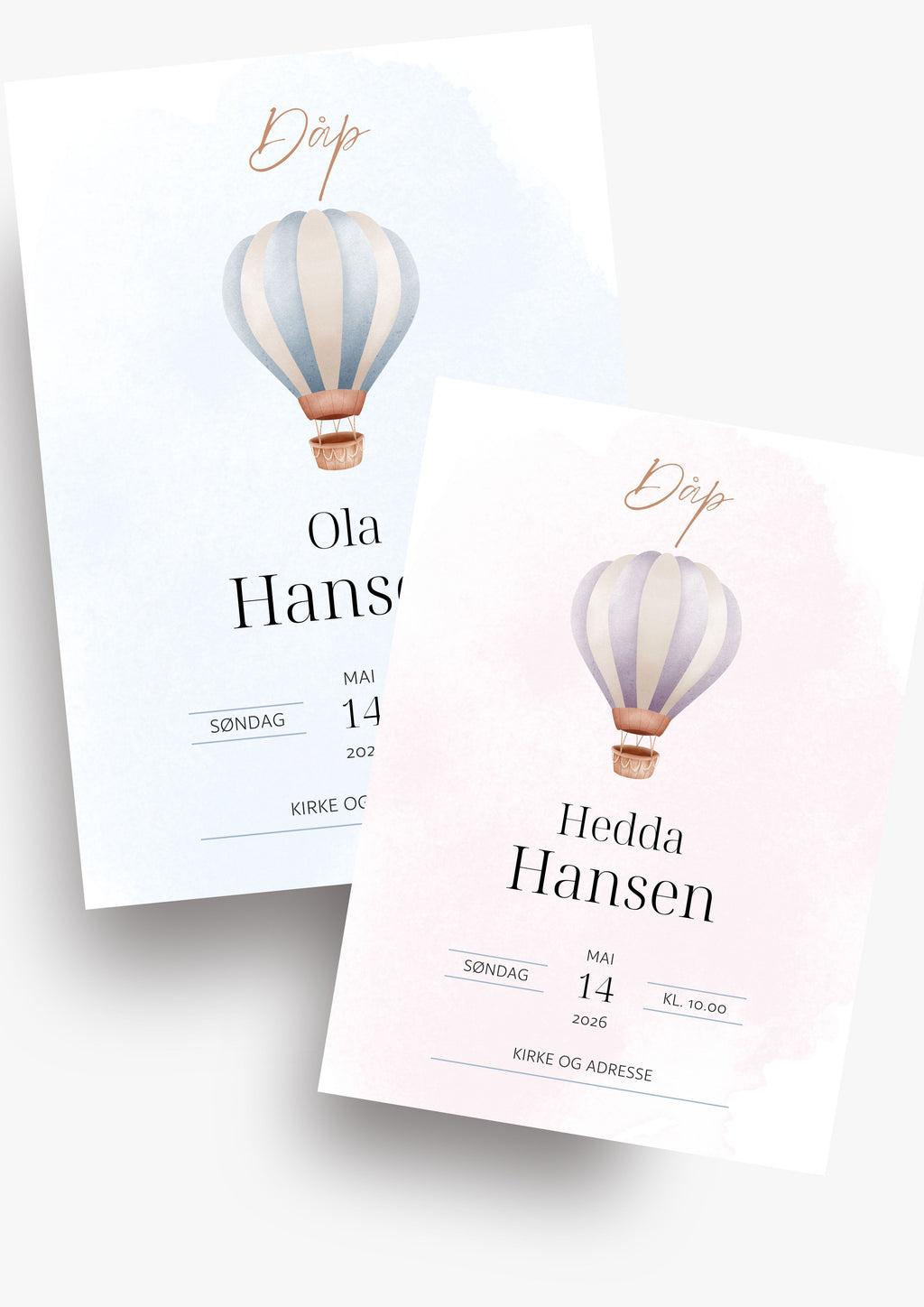 Personlig invitasjon til dåp - blå