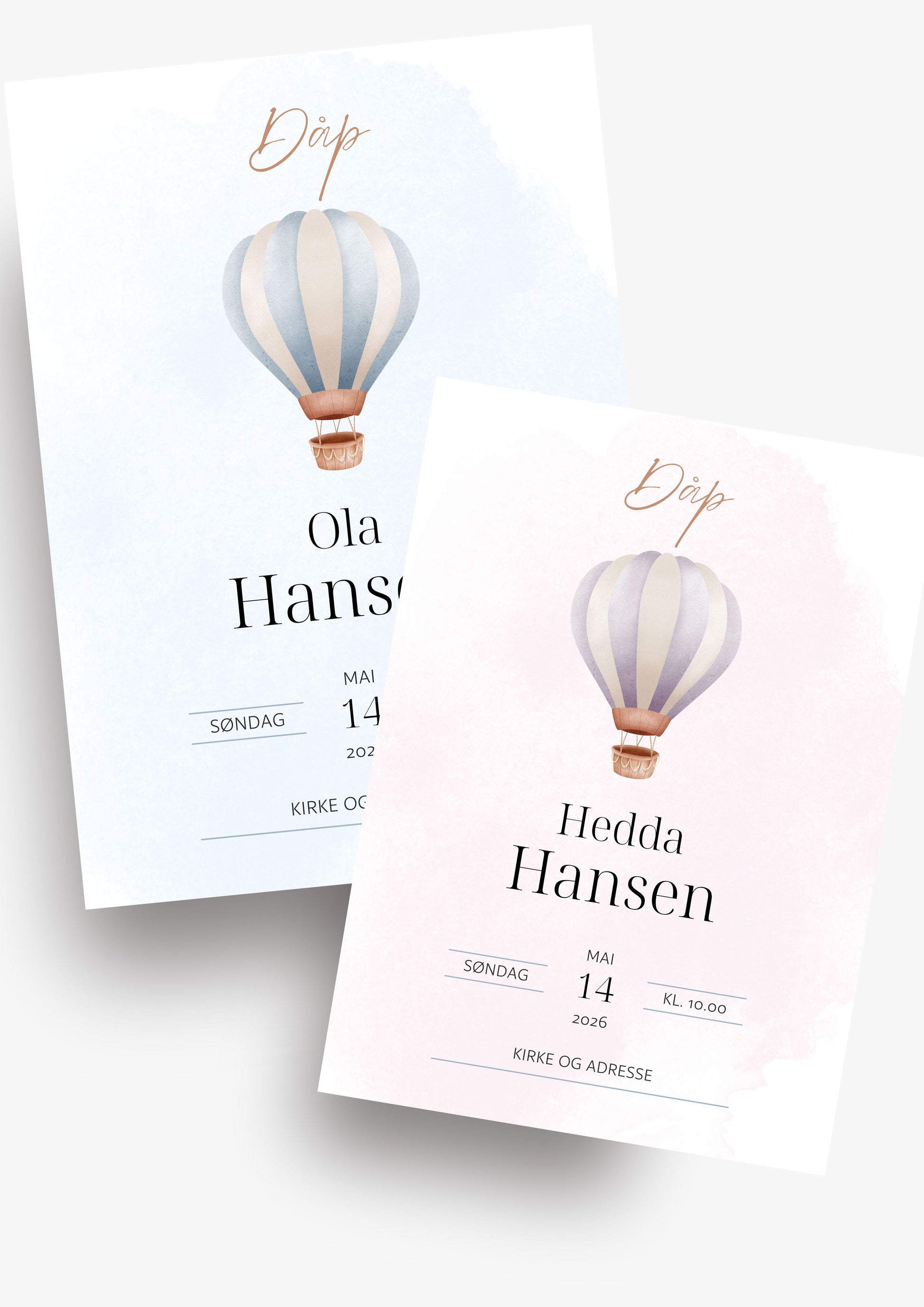 Personlig invitasjon til dåp - blå