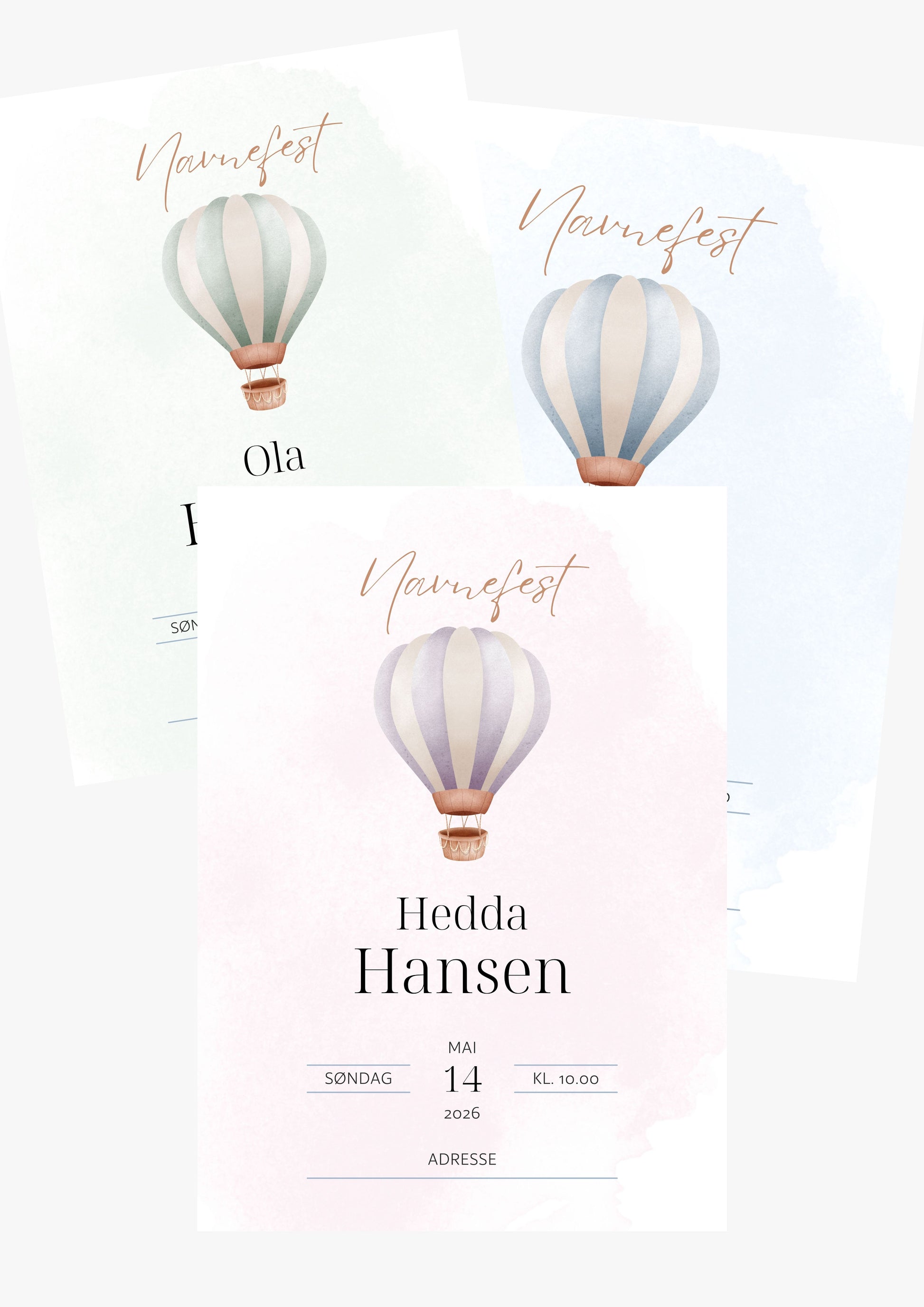Personlig invitasjon til navnefest - rosa