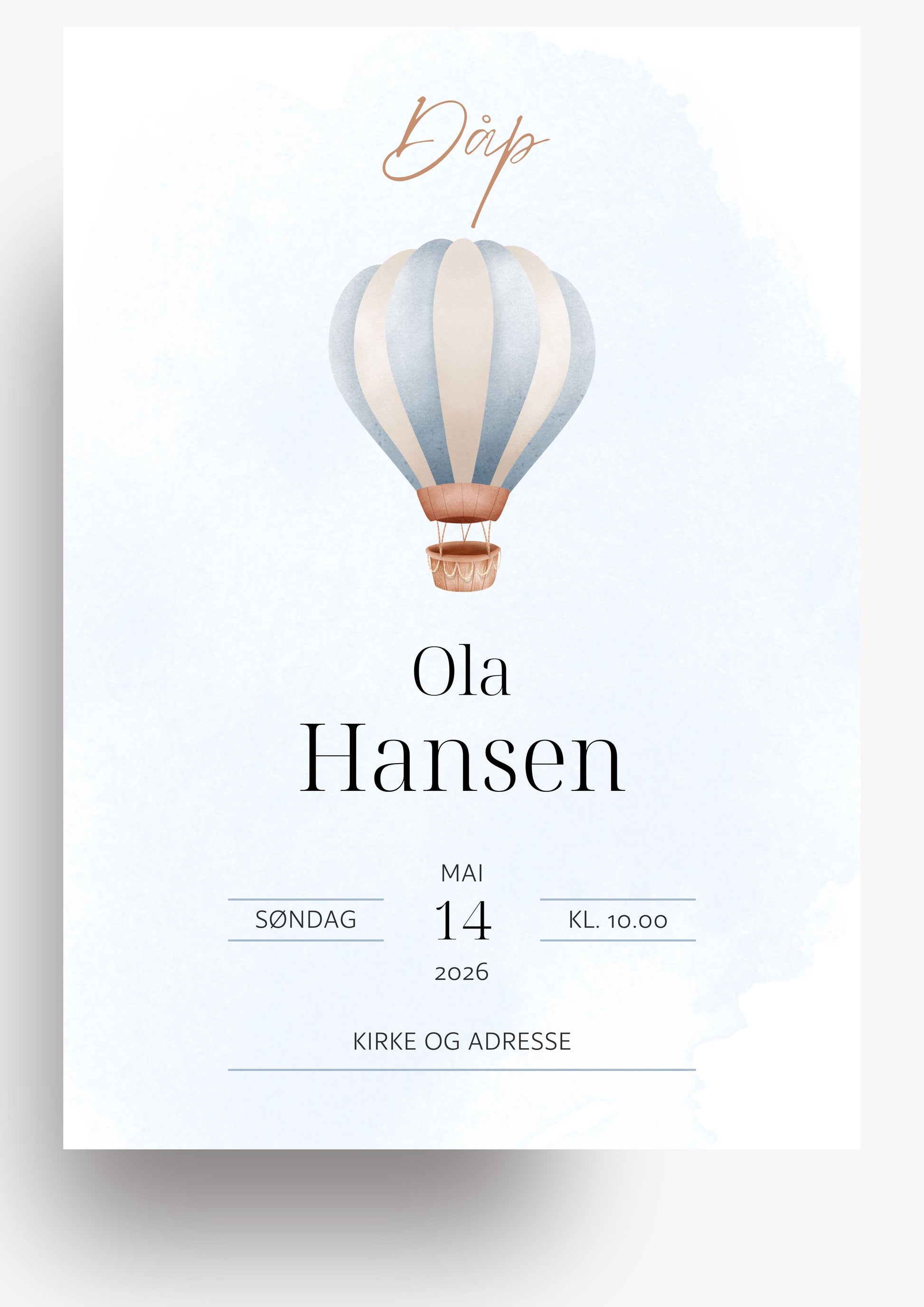 Personlig invitasjon til dåp - blå