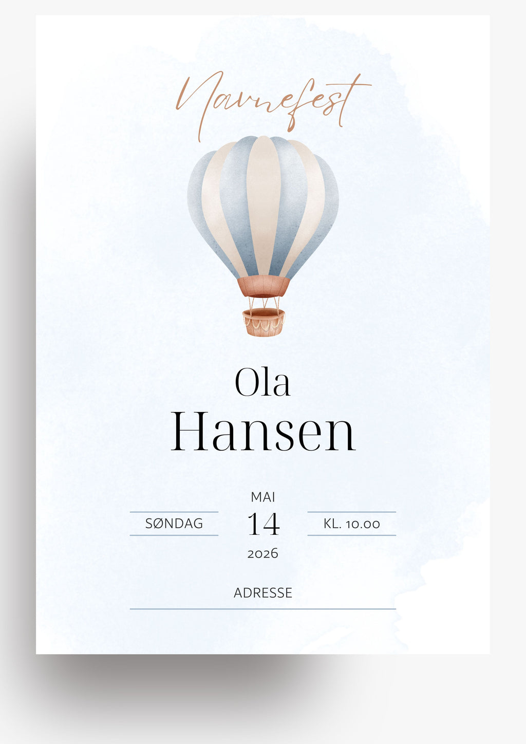 Personlig invitasjon til navnefest - blå