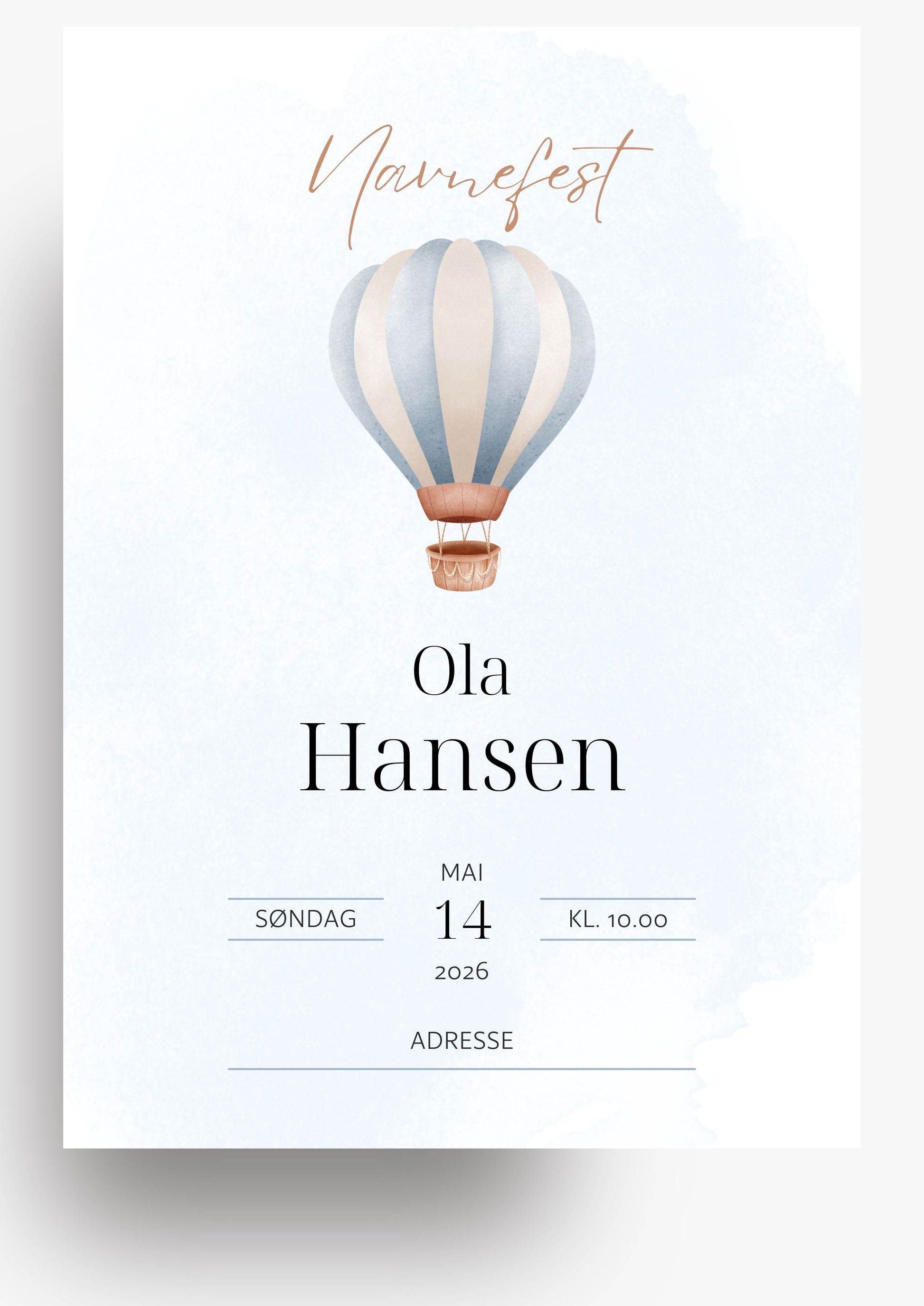 Personlig invitasjon til navnefest - blå