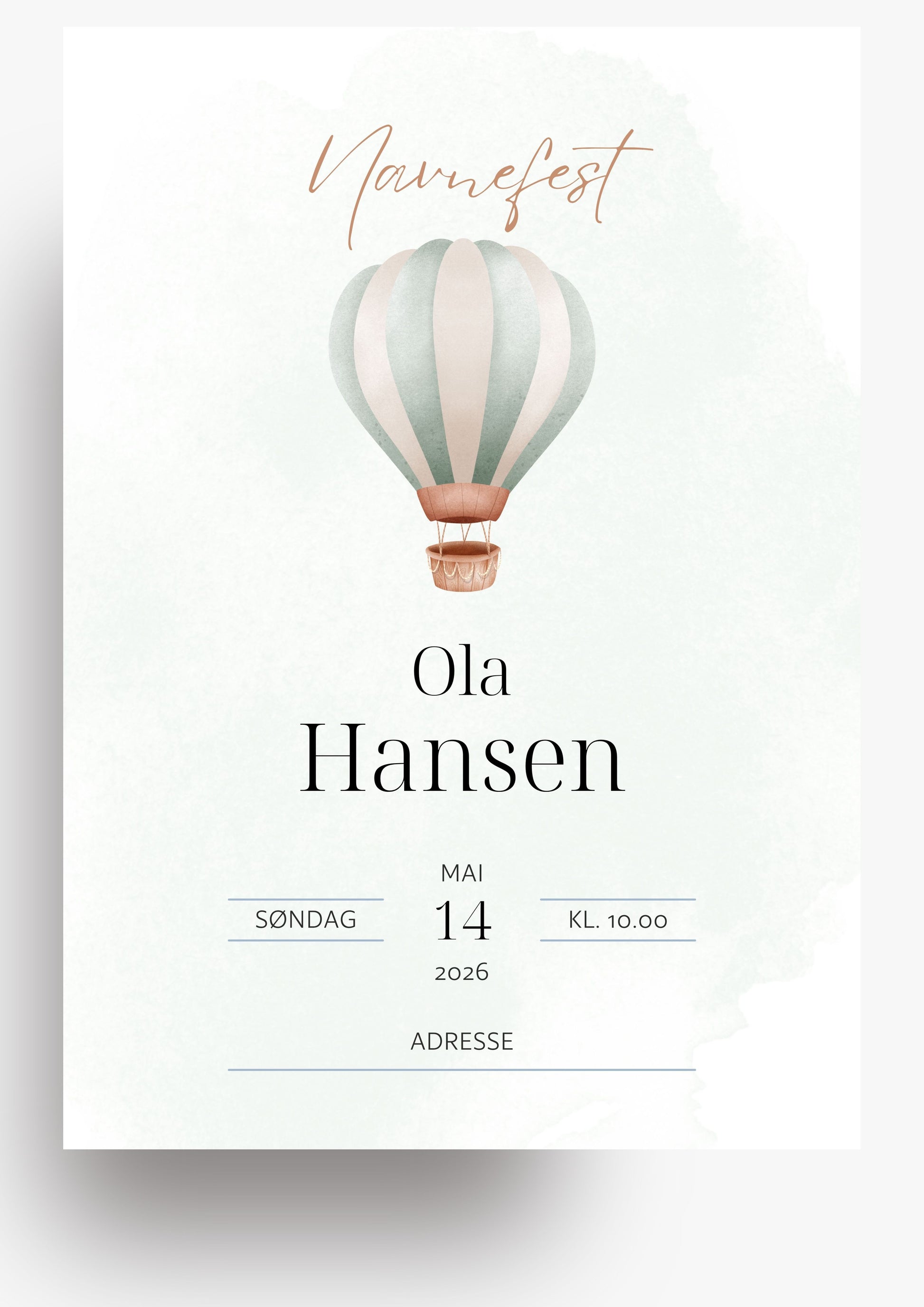Personlig invitasjon til navnefest - grøn
